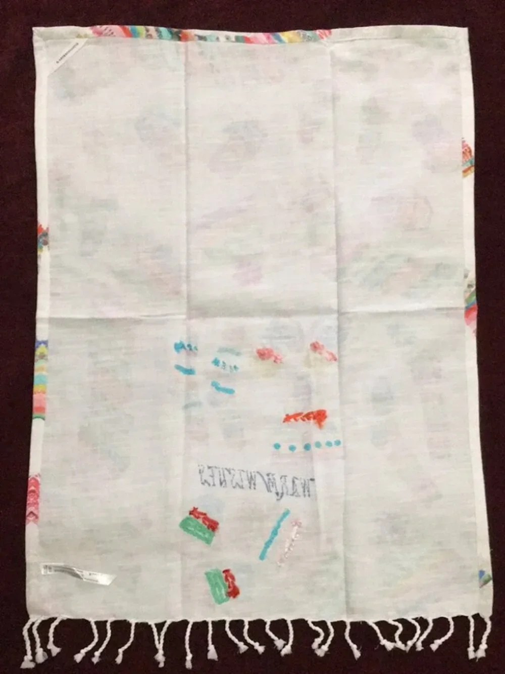NIP Anthropologie Warm Wishes Embroidered Fringe Holiday Dish Towel